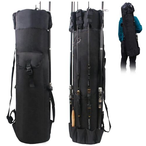 Multifonction Pôle De Pêche De Sac Imperméable À L'eau Toile Durable De La Tige De La Bobine Housse De Transport Avec Une Grande Capacité De Stockage Pour Les Hommes, Noir