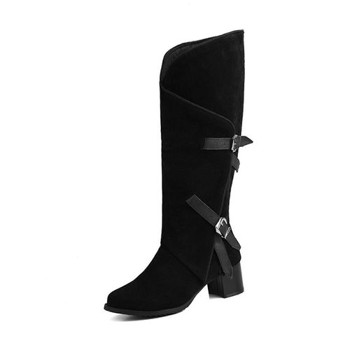 5 Cm De Long Bottes Bout Pointu Talon Haut Chunky Chevalier Bottes Plissée Des Femmes De Grande Taille De L'ue 46 Noir 11 Royaume-Uni