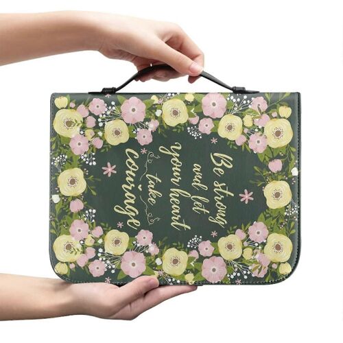 Floral De La Bible Couverture En Cuir Fermeture À Glissière Titulaire Avec Poignée, Être Fort Ton C?Ur À Prendre Courage, De L'écriture De Poche, De La Conception Durable
