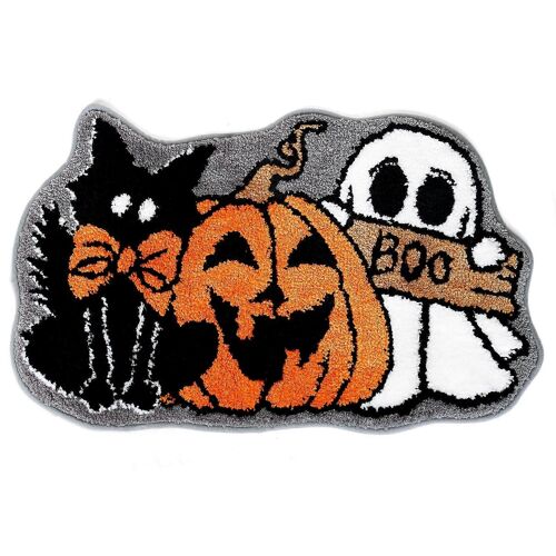 Halloween Tapis de Bain antidérapant Tufté Tapis de Bain avec Fantôme, Citrouille, et le Chat Noir Design pour la salle de Bains, Cuisine, et à l'Entrée