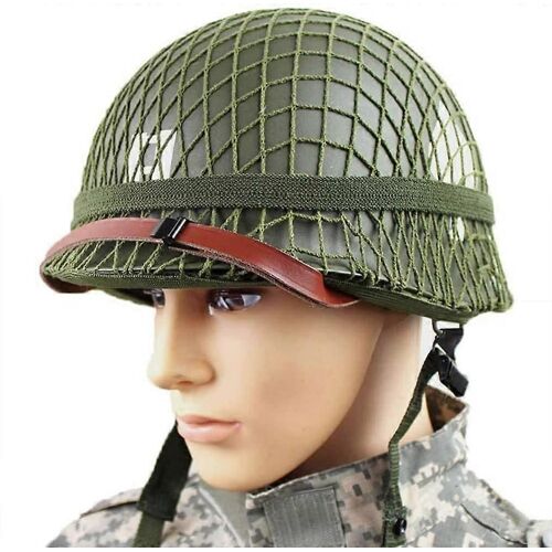 Reproduction Ww2 Us M1 Casque D'acier Recouvert De Maille Oeil De Chat Ceinture, Militaire Réplique Pour Le Cs De Jeu Et De Chasse