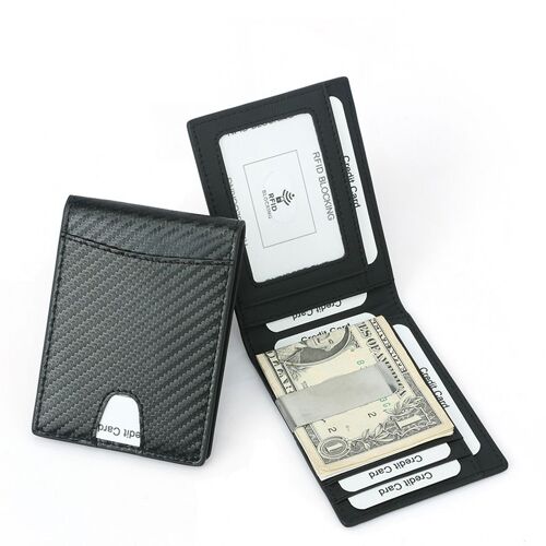 Porte-cartes de crédit, protection anti-vol RFID, portefeuille à texture en fibre de carbone, pouvant contenir des cartes de crédit et de l'argent liquide (noir)