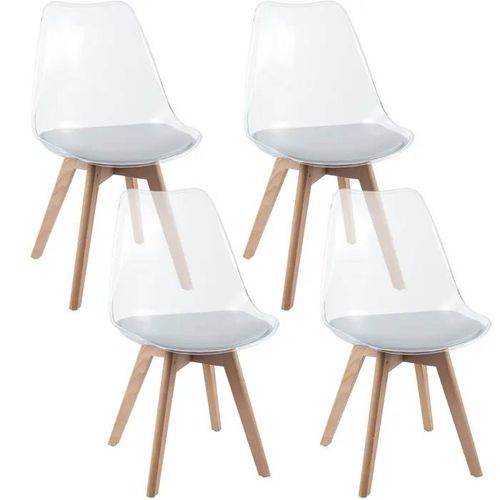 Costway Lot De 4 Chaises De Salle À Manger Modernes 47 X 52 X 81 Cm Sans Accoudoirs Avec Dossier Transparent Blanc Pour Salon
