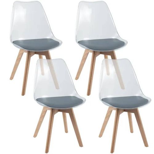 Costway Lot De 4 Chaises De Salle À Manger Modernes 47 X 52 X 81 Cm Sans Accoudoirs Avec Dossier Transparent Gris Pour Salon