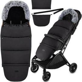Momi Sardi - Chancelière Bébé Universelle 2en1 - Hiver Chaude Peluche - Partie Amovible Sac - Passe-Sangles Poussette -Noir