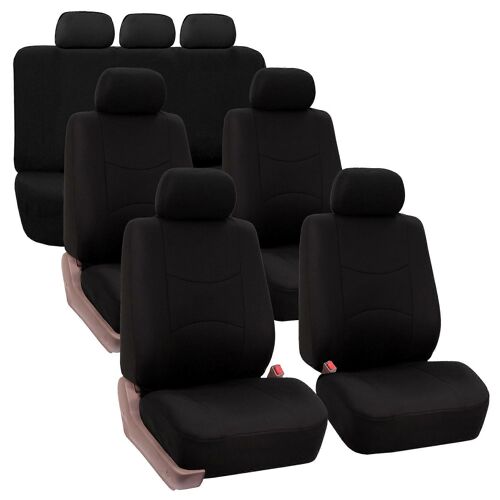 Plat De Tissu Ensemble Complet De Siège D'auto Couvre Trois Ligne 7 Places Ajustement Universel Pour Les Voitures, Camions Et Vus Solide Noir