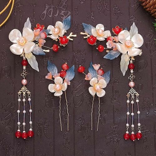 Chinois En Épingle À Cheveux, Traditionnelle Accessoire De Cheveux Pour L'antique Costume, Couvre-Chef Avec Pompon, De Couleur Unie, C, Modèle 03 Harnais