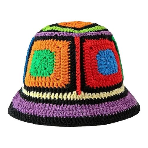 Crochet Seau Chapeaux Unisexe Coloré Y2k Style, La Main De Pêcheur Chapeau, Bonnet En Tricot, Les Disquettes, Les Granny Square