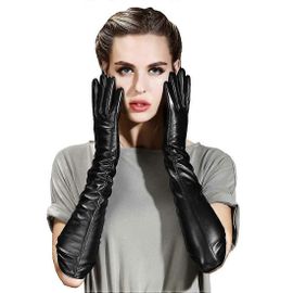 Longs Gants En Cuir Pour L'hiver Écran Tactile De Conduite Robe De Soirée Style Opéra De 26 Pouces Noir Taille Moyenne
