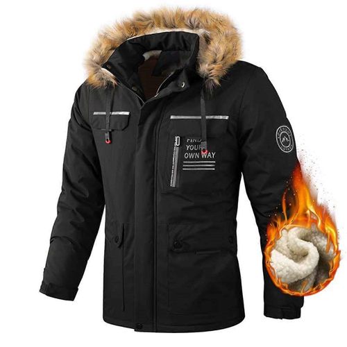 Hommes Manteau D'hiver Long De La Chaude Doublure En Molleton Épais Parka 4xl