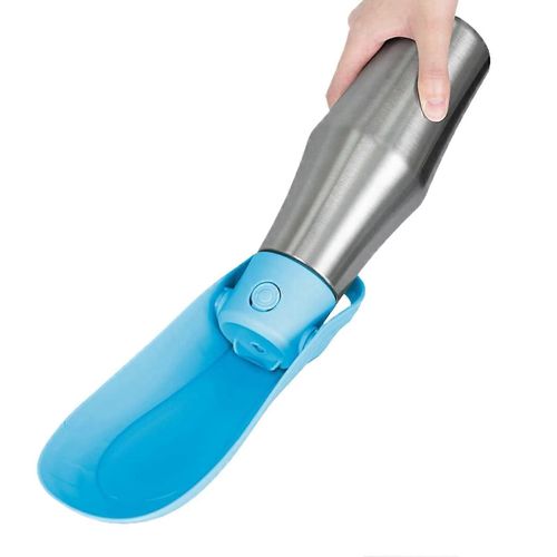 Chien De Bouteilles D'eau Pour La Marche De 750 Ml En Acier Inoxydable Étanche De La Bouteille Avec Un Bol De Voyage Portatif Pour La Randonnée Lumière Bleu B