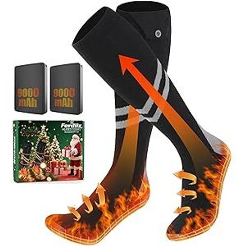Ferdiiz Chaussettes Chauffantes Rechargeables,Chaussette Chauffante Femme Y Hommes, Chaussette Chauffante Avec Batterie 2×9000 Mah Max. 18h, 4 Réglages Température 45¿/50¿/60¿/70¿