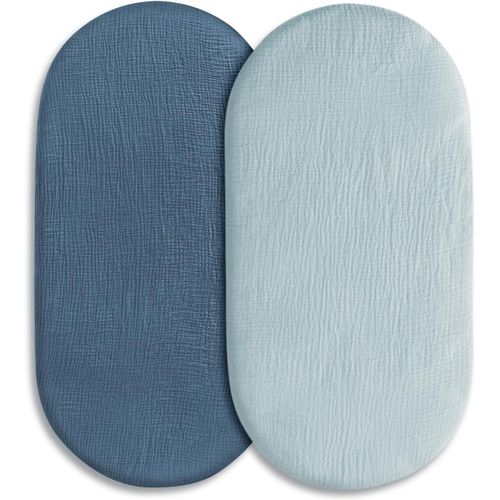 Lot De 2 Draps-Housses Pour Poussette - Housse De Matelas Pour Nouveau-Né - Pour Couffin - Bleu - 83 X 43 Cm