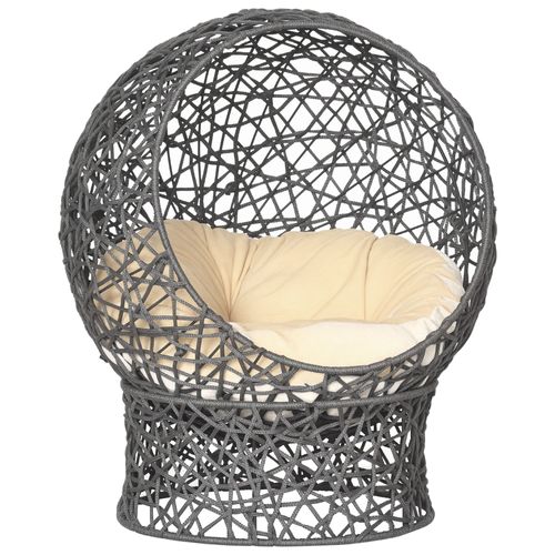 Panier Tressé Chat Gris Apia Lit Chat Cosy Grand Confort Dia. 50 X H.60 Cm Coussin Moelleux Beige Inclus
