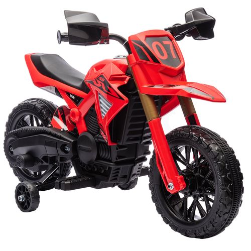 Moto Cross Électrique Enfant 6 V 2 Moteurs Effets Sonores Max. 3 Km/H 30 Kg Avec Stabilisateurs Rouge