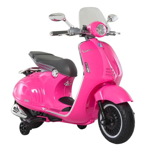 Scooter Moto Électrique Enfant Vespa 6v 30w 2 Roulettes Auxiliaires Effets Sonores Lumineux Rose