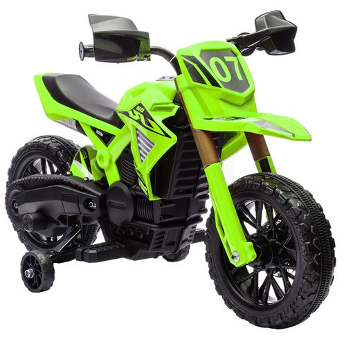 Moto Cross Électrique Enfant 6 V 2 Moteurs Effets Sonores Max. 3 Km/H 30 Kg Avec Stabilisateurs Vert