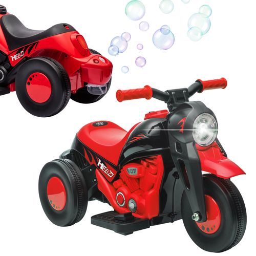 Moto Électrique Enfant Chopper 6v Env. 3km/H 3 Roues Effets Lumineux Sonores Fonction Bulles Rouge Noir