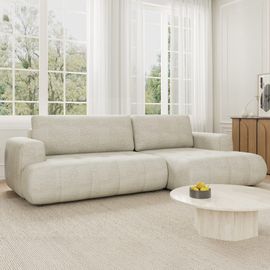 Canapé d'angle convertible 6 places en tissu blanc écru