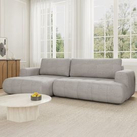 Canapé d'angle convertible 6 places en tissu taupe