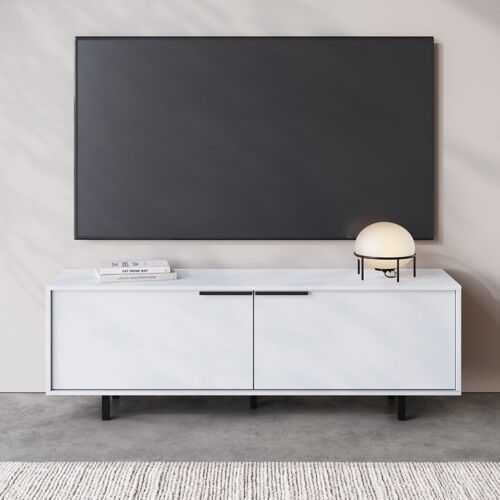 Meuble TV avec 2 portes battantes blanches