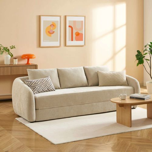 Canapé droit convertible en tissu 3 places beige