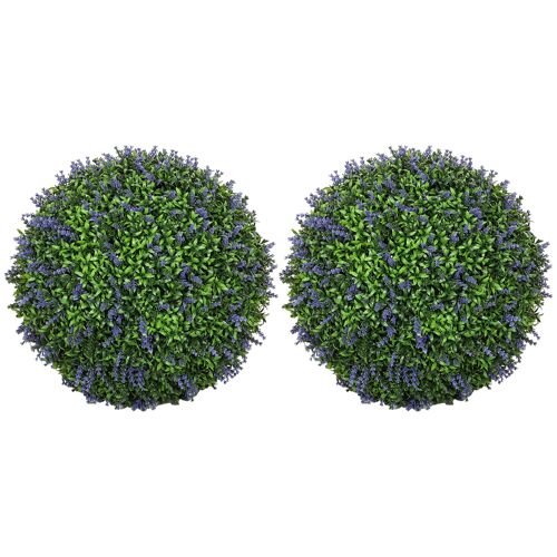 Lot de 2 buis artificiels topiaires boules Ø42cm avec fleurs de lavande