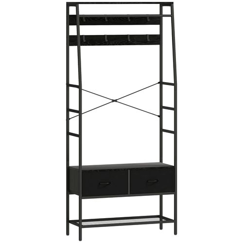 Porte-manteau vestiaire d'entrée style industriel multi-rangement dim. 80 x 30 x 180 cm noir
