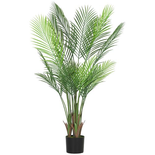 Plante artificielle intérieure palmier H.120cm 4 pieds 20 feuilles grand réalisme PE vert