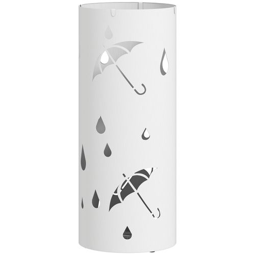 Porte-parapluie design - support parapluie H.41cm - 4 crochets, bac à eau - acier blanc