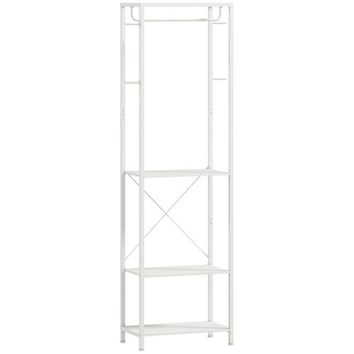 Vestiaire d'entrée portant - penderie, 4 patères, 3 étagères - dim. 52 x 30 x 180 cm - blanc