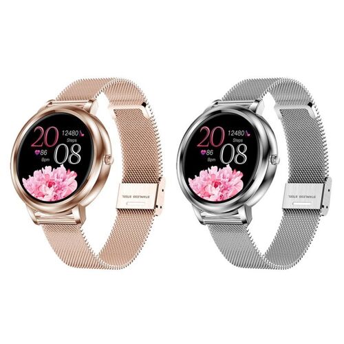Montre Connectée Femme IP67 Étanche Avec Écran IPS 1.09 Pouces Bracelet Acier Moniteur Sommeil Fréquence Cardiaque Pression Artérielle Multi-Sports Argent YONIS