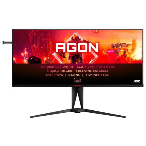 AOC AGON AG405UXC - Écran LED - jeux - 40" - 3440 x 1440 WQHD @ 144 Hz - IPS - 1200:1 - 1 ms - 2xHDMI, DisplayPort, USB-C - haut-parleurs - noir