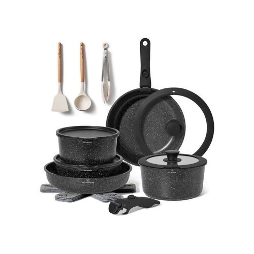 Batterie De Cuisine 18 Pièces Avec Poignées Amovibles En Granit Noir - Tous Feux Dont Induction Just Perfecto Jl-997