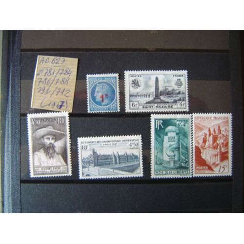 Ad 627 // Serie De 6 Timbres Divers France N° 781/784/786/788/791/792 Neufs (1947) "