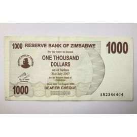 Zimbabwe Billet De 1000 Dollars 2007