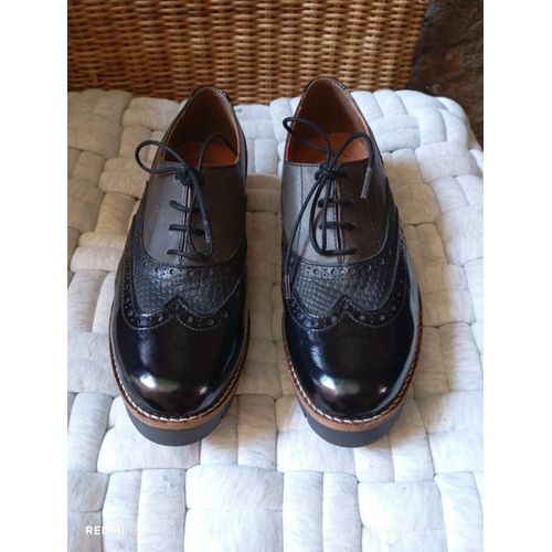 Mocassins Noirs Femme À Lacets Et En Cuir , Marque Anfréfia, Pointure 37