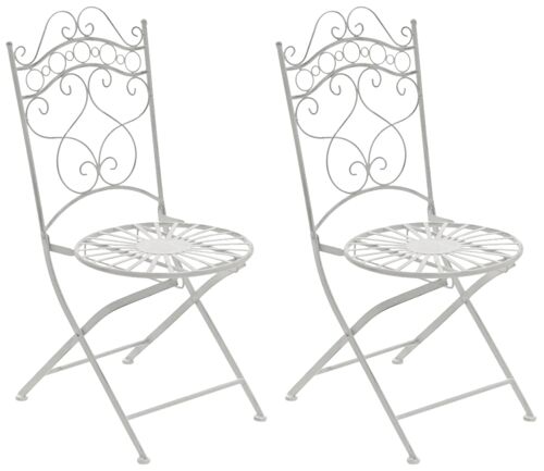 Lot De 2 Chaises De Jardin Terrasse Balcon Design Rustique En Fer Forgé Blanc Vieilli 10_0002862