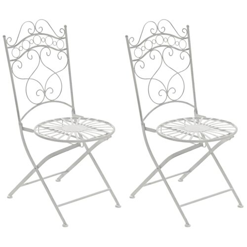 Lot De 2 Chaises De Jardin Terrasse Balcon Design Rustique En Fer Forgé Blanc Vieilli 10_0002862