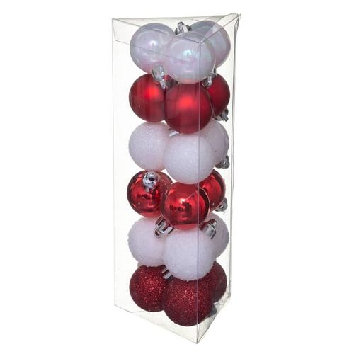 décorations de Noël, Lot de 18 Boules de Noël Ø 3 cm – Rouge & Blanc