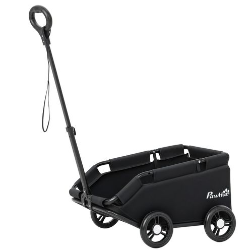 Poussette Chien Chariot 4 Roues Pliable Avec Poignée Multidirectionnelle - Nombreux Équipements - Noir
