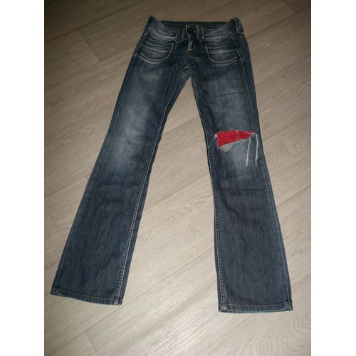 Jean Pepe Jeans Bleu Moyen Et Délavé, Déchiré Genou Taille 26us 36/38fr Be