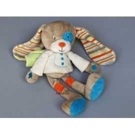 Doudou lapin beige cocard bleu feuille verte Tex Baby