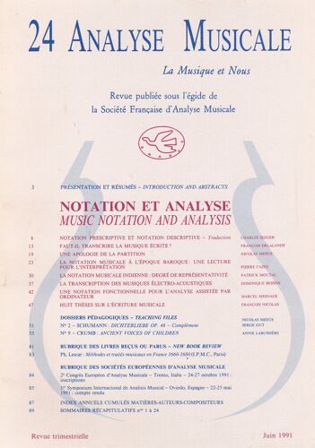 Analyse Musicale, Revue N°24