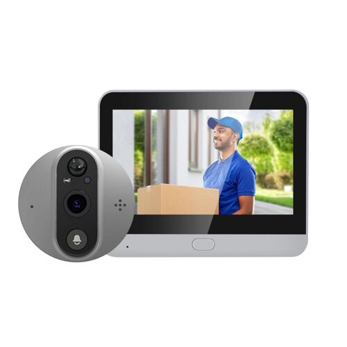 Interphone Vidéo 1080P Grand Écran Vision Nocturne Angle Large WiFi PIR Argent YONIS
