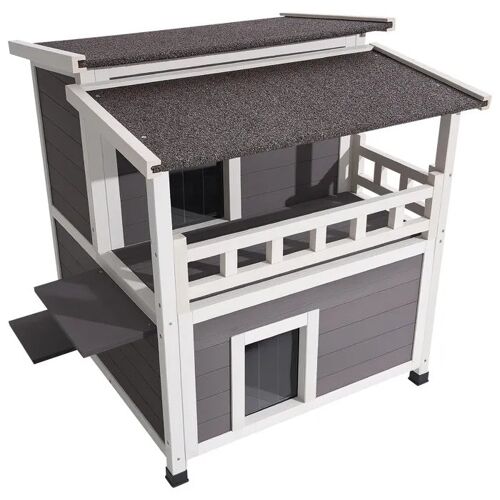 Maison Pour Chats - Duoku - 84 X 75 X 82 Cm - Bois De Sapin - Isolée En Mousse - 2 Niveaux