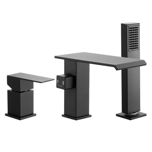 Mitigeur de Baignoire - DUOKU - Romaine - Noir Mat - Installation 3 Trous - Robinet Cascade