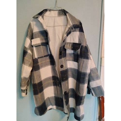 Jolie Veste Shacket Pour Femme Carreaux Écossais