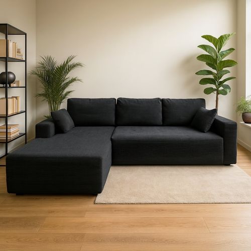 Canapé d'angle 3 places en velours côtelé gris anthracite HOVE