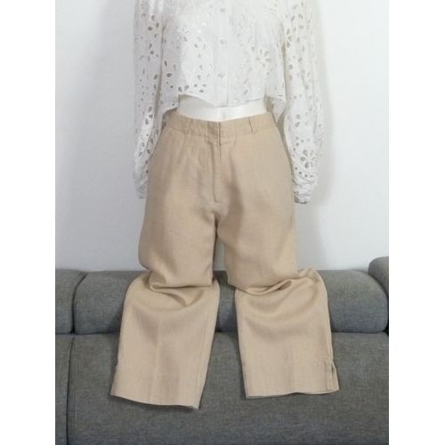 Pantacourt/ Pantalon En 100% Lin Beige- Taille 36- Active Wear